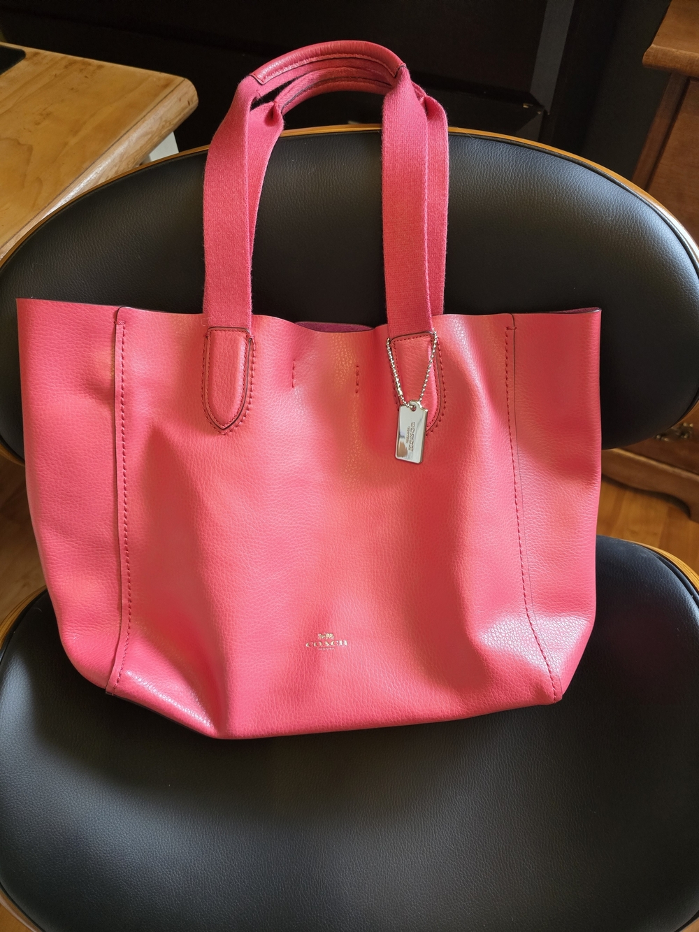 Coach Pink Leather Tote Bag with Charm